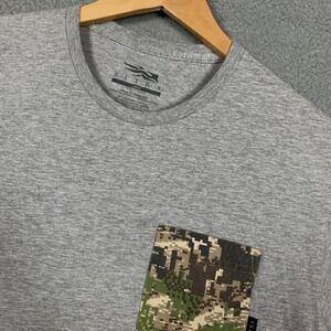 SITKA Optifade T-Shirt Men's Large Heather Gray Camo Pocket Organic Cotton Blend